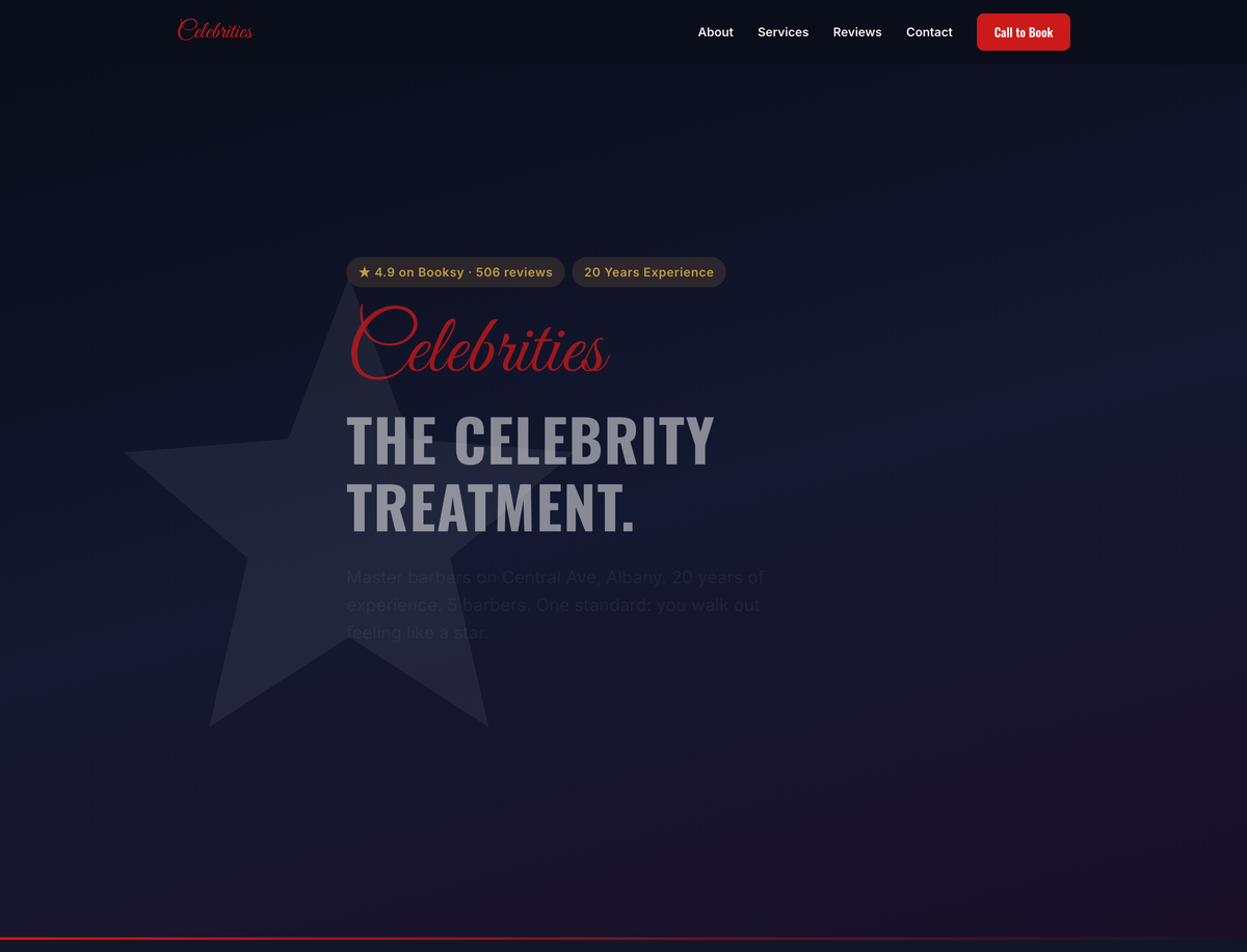 Celebrities Barber Shop website screenshot