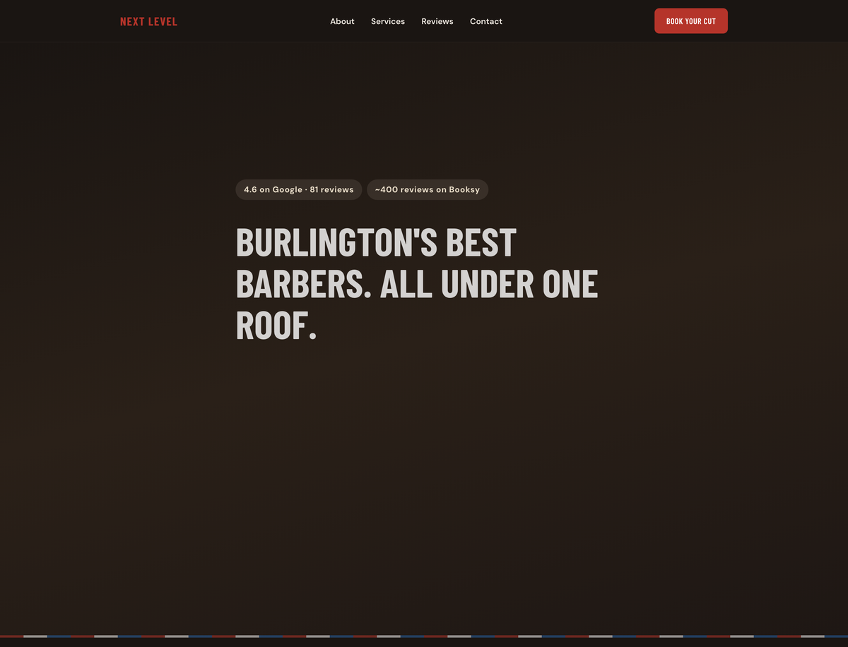 Next Level Barber Co. website screenshot